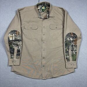 Cabela's Beige Camo Canvas Button Up Shirt Mens XLT Long Sleeve Hunting